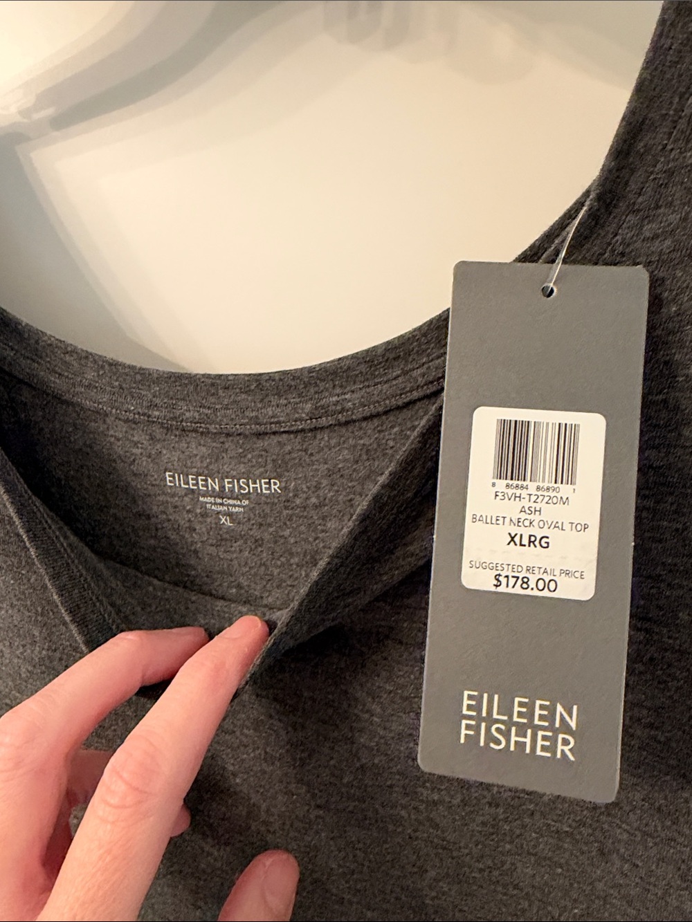 Eileen Fisher Charcoal Gray Relaxed High-Low Knit Tunic - Picture 2 of 4